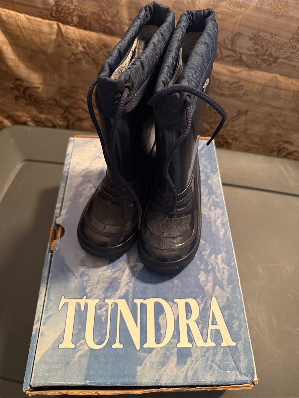 Tundra Kids Navy Snow & Rain Boots with Drawstring Cuffs